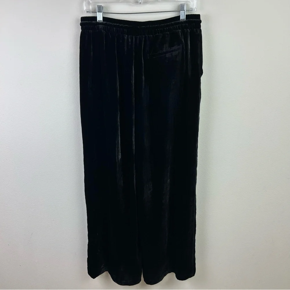 Garnet Hill Black wide-leg velvet velour pants rayon/silk blend pull on pants - Picture 7 of 9